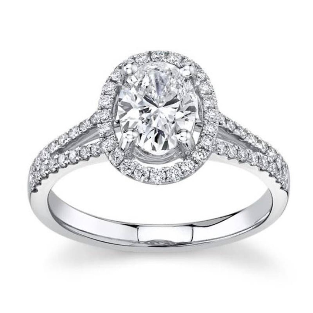 Sterling Silver 925 Split Shank Oval Cut Halo CZ Ring Size 8